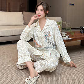 秋冬新款金丝绒睡衣女时尚开衫翻领网红直播家居服套装工厂批代发