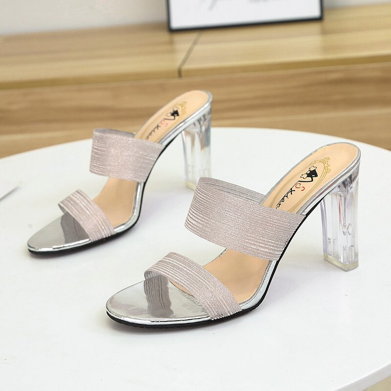 High Heel Half Slippers Women's Outer Wear Summer 2020 New Korean Style All-match Fashionable Sexy One-word Chunky Heel Sandals for Women High Heel Half Slippers Women's Outer Wear Summer 2020 New Korean Style All-match Fashionable Sexy One-word Chunky Heel Sandals for Women