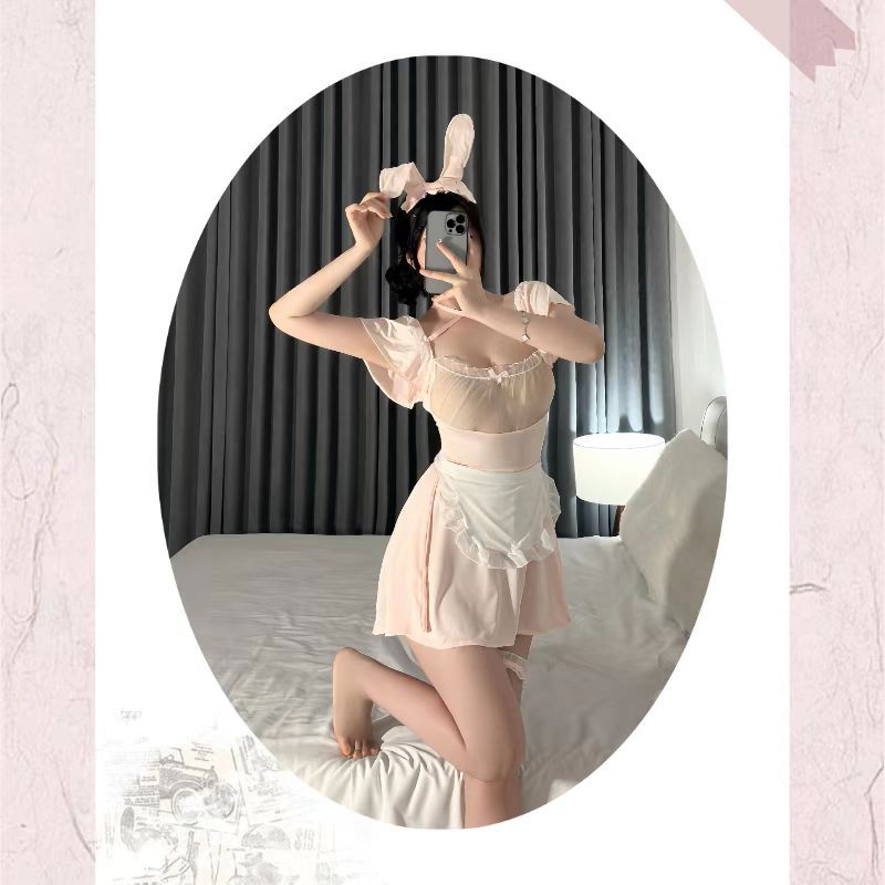 Bunny Maid Roleplay Lingerie Set with Catwoman Top and White Bodystockings, One Size — detail image 4