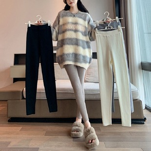 In-Stock Tight-Fitting Knit High-Waisted Leggings 2025 Autumn and Winter New Women's Thick Warm Knit Fine-Textured Outerwear Leggings
