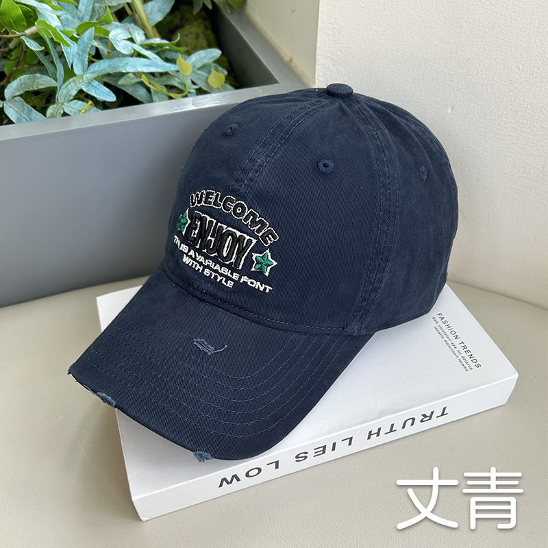 夏季刺绣棒球帽男女防晒帽百搭破洞软顶鸭舌帽子女遮阳帽字母刺绣|undefined
