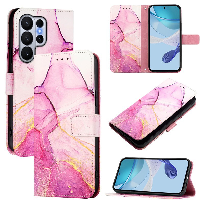 Suitable for Samsung S26 Ultra Marble Painted Luxury Folding Magnetic Side Cover Card-Insert Leather Case S26 Edge Shell