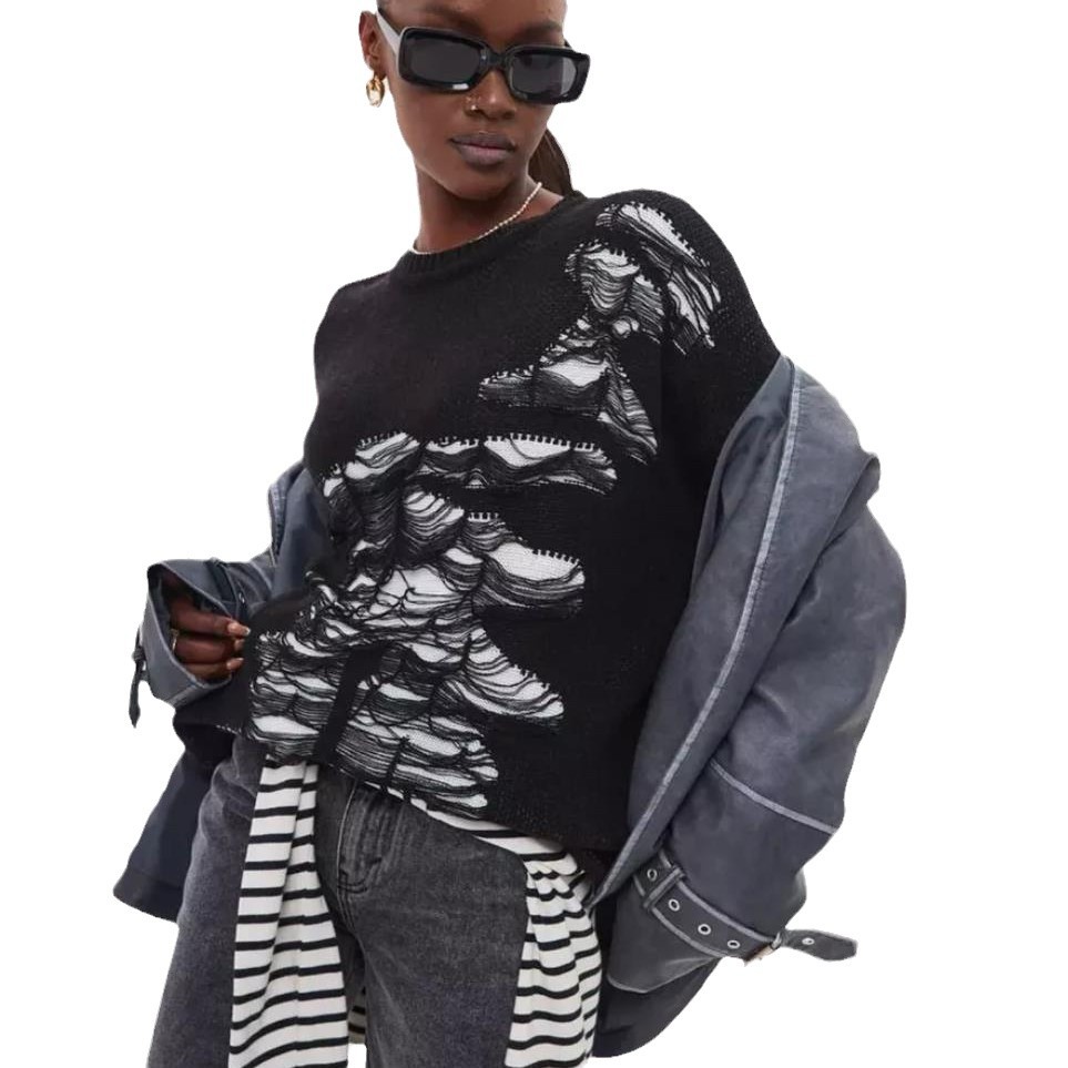 Sieviešu apģērbs Pulovers ar garām piedurknēm Ins Style Meiteņu top trikotāžas džemperis ikdienišķs brīvs, nobružāts džemperis_voghion.com