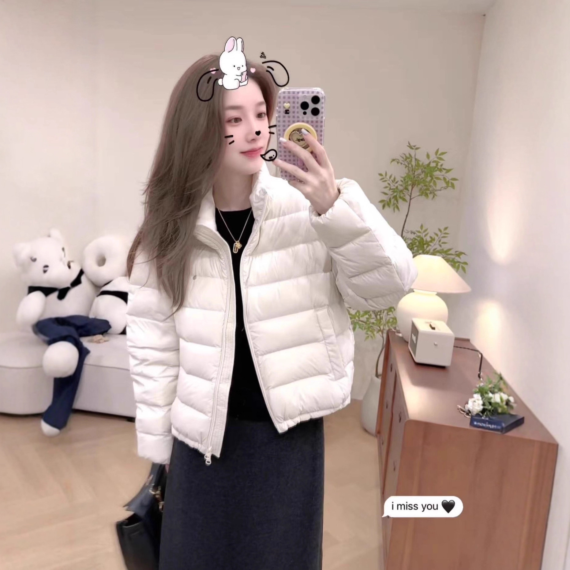 Korean Style Stand Collar Pure Color Short White Duck down Jacket for Women 2025 Winter New Fashion Warm down Jacket