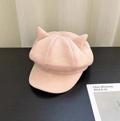 2025秋冬新款毛呢猫耳朵小众显脸小百搭鸭舌帽画家帽八角帽