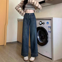 梨形身材高腰阔腿牛仔裤女夏季大码胖mm复古宽松显瘦小个子直筒裤