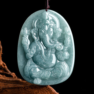 Genuine Natural A Goods Jade Blue Water Elephant God Ice Jade Pendant Elephant Trunks God of Wealth Men's Jade Pendant Women's Pendant