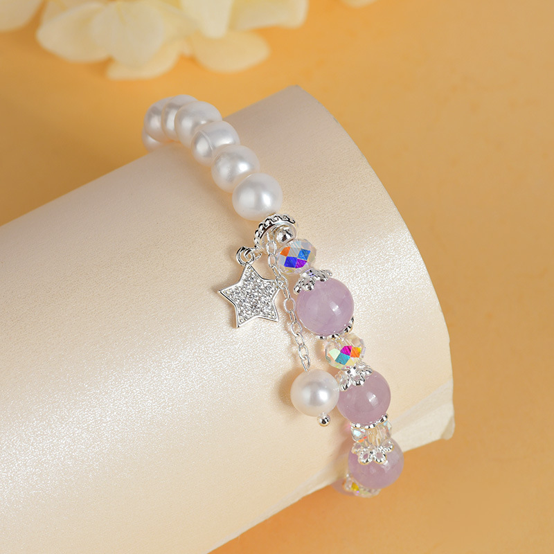Al por mayor perlas de amatista de lavanda natural pulsera original estrella pequeña pulsera fresca regalo de novia