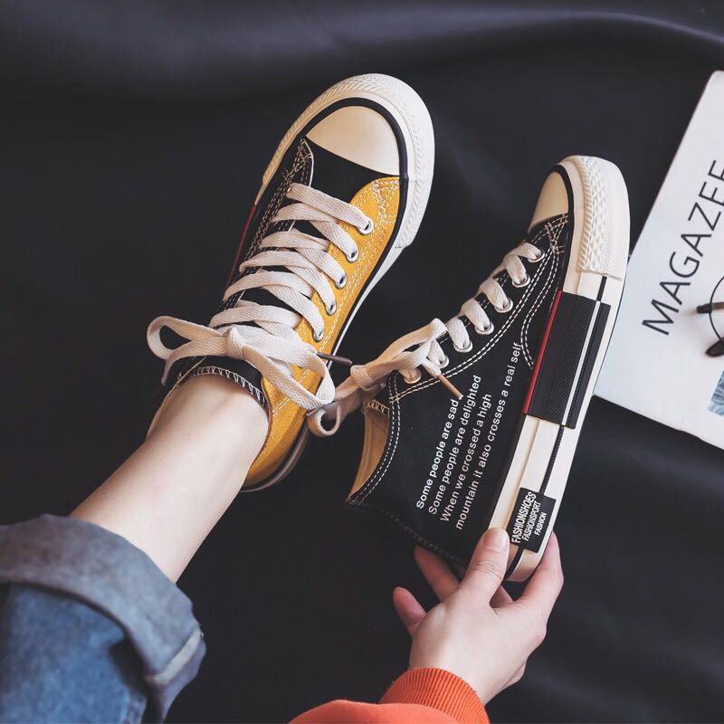 2022 New High-top Canvas Shoes Women's Korean Version All-match Casual Hong Kong style color-matched mandarin duck flat-bottomed women's shoes_voghion.com