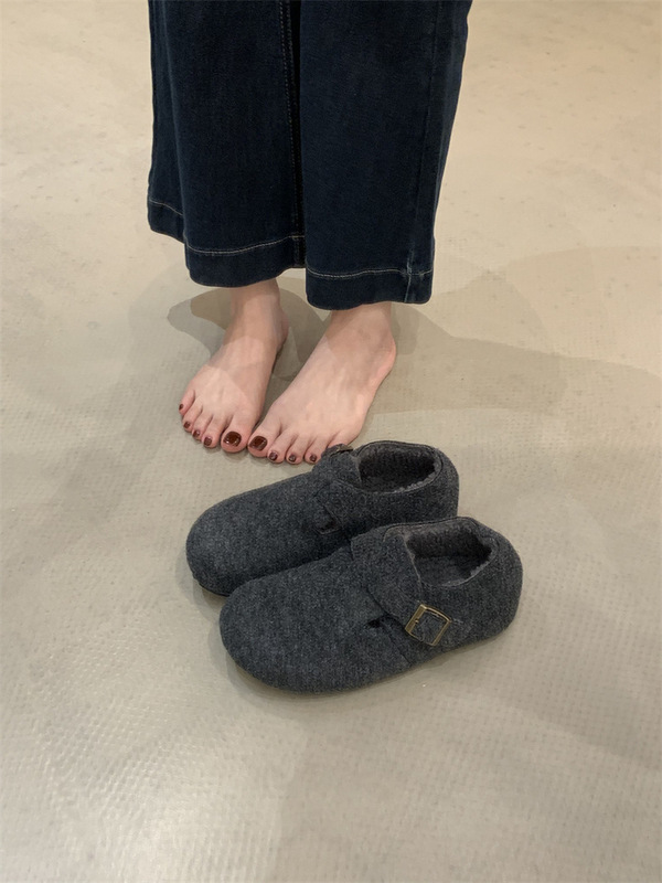 厚底内增高勃肯鞋女2025冬季新款加绒保暖毛毛棉鞋包头博肯半拖鞋|undefined