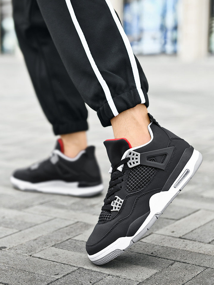 Giày thể thao nam cổ thấp chống trượt đế dày tăng chiều cao, giày sneaker phối màu — JD-AJ4 màu xám đen, JD-AJ4 màu đỏ lửa, JD-AJ4 đen đỏ chi tiết 21