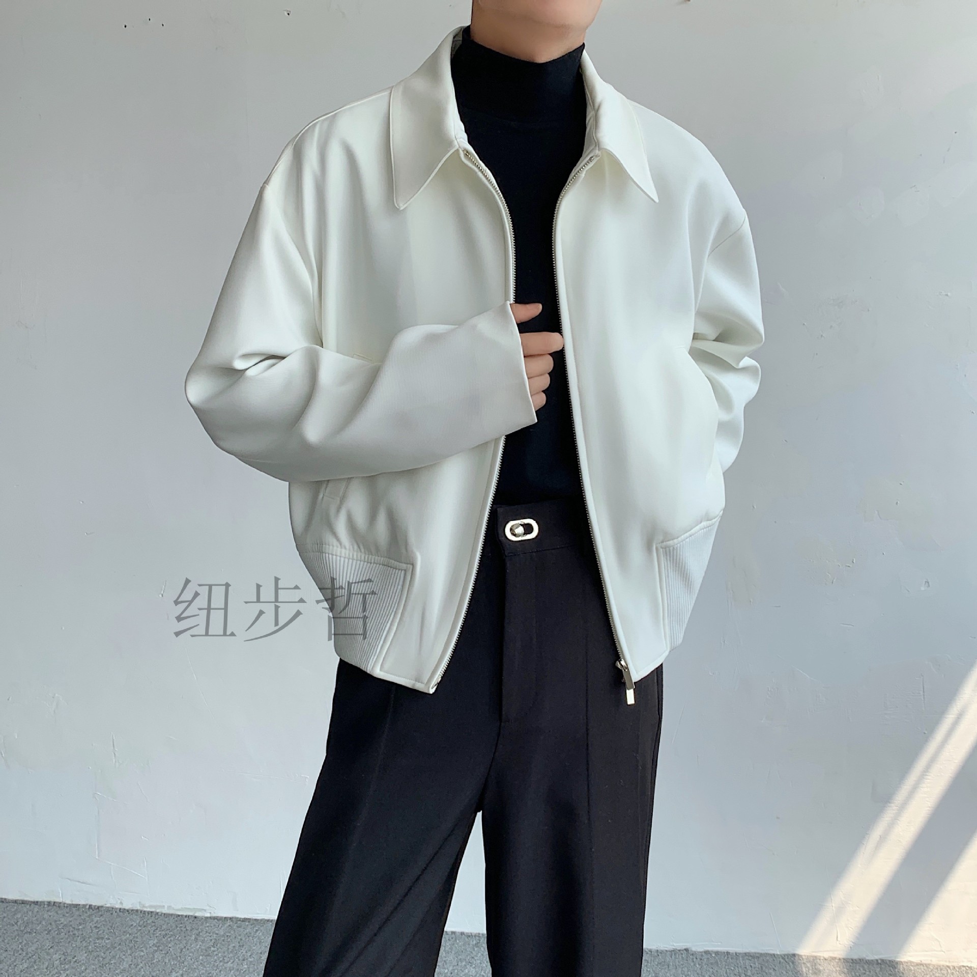 New men's trendy and high-end autumn executive jacket with shoulder pads, short cardigan and zipper, baseball jersey_voghion.com
