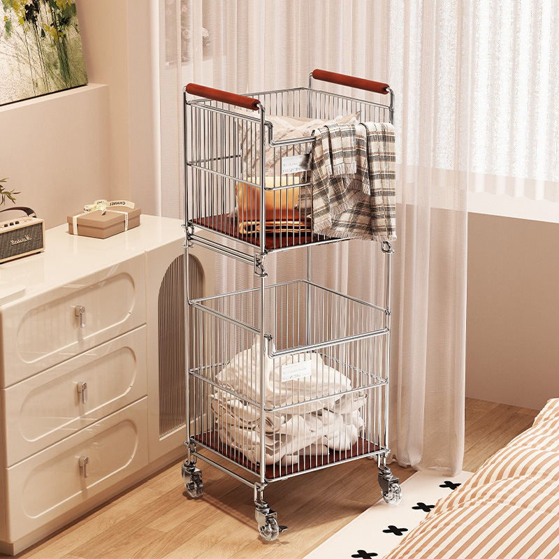 Second-Hand Dirty Clothes Basket Household Three-Layer Dirty Clothes Basket Cart Bathroom Laundry Basket Storage Basket High-End Clothes Storage Rack