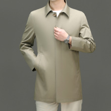 时尚男士翻领风衣2025春季新款中长款商务休闲大衣爸爸装纯棉外套