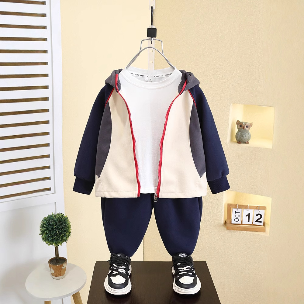 7533 niños primavera y otoño chaqueta con capucha cardigan traje deportivo para niños 2025 nuevo traje de dos piezas coreano casual