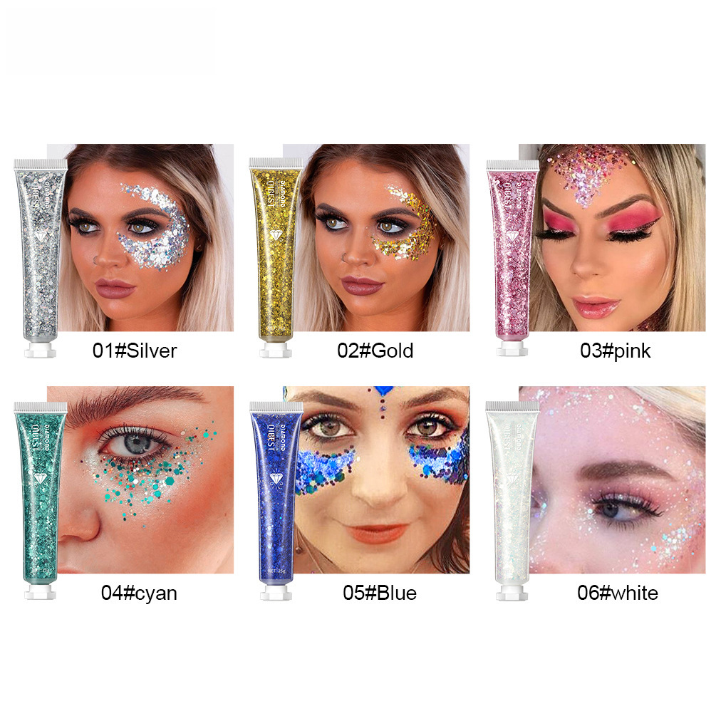 QIBEST monochrome flash eye shadow sequins cream colorful brightening highlight facial body glitter gel stage makeup