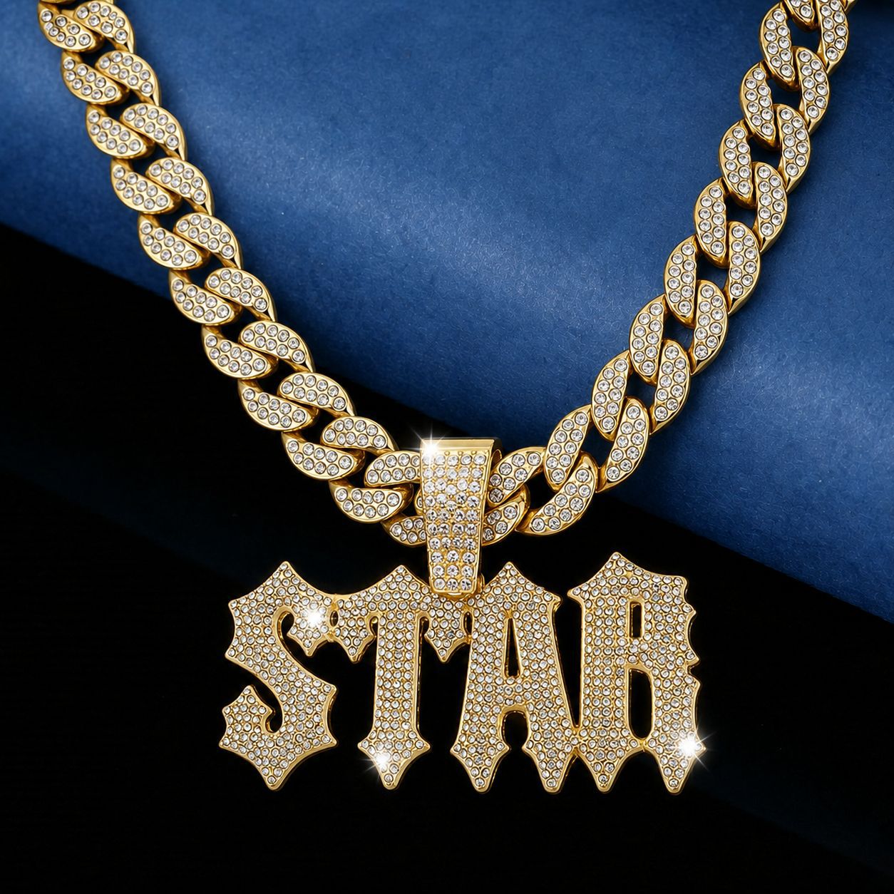 Hip-Hop lleno de diamantes letras de hombre STAR colgante de letras cadena cubana collar punk moda personalidad collar