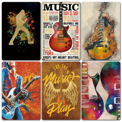 2021 new pattern rock Rock music Retro Metal painting Café background Wall bar Frameless decorate Hanging picture