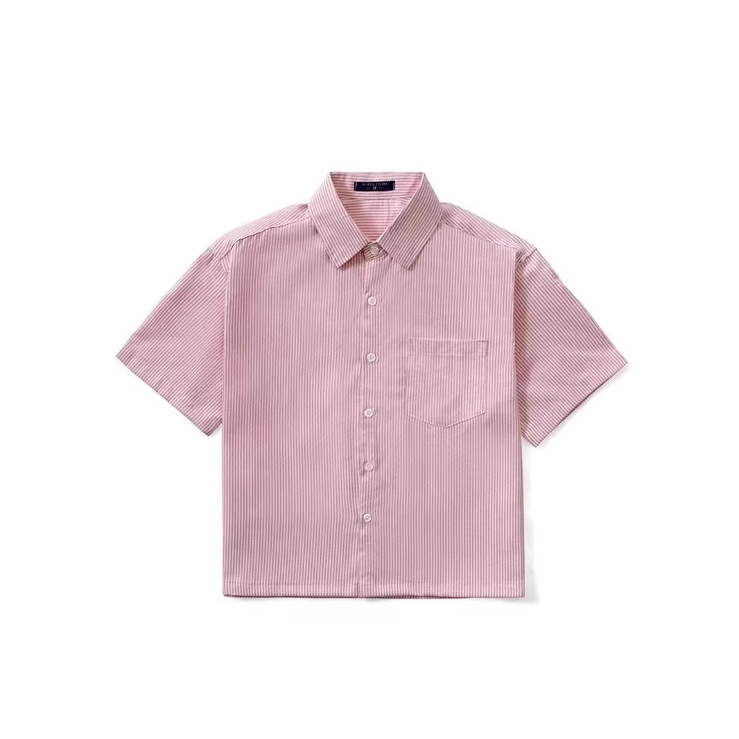 Commercio estero transfrontaliero europeo americano e camicie da donna camicia corta a righe blu estiva camicia da uomo a mezza manica_voghion.com