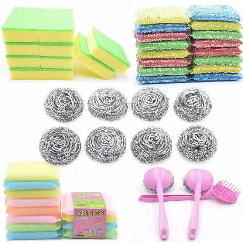 Paño de limpieza de esponja para lavar platos 19 piezas Bola de alambre de acero inoxidable cepillo para lavar platos olla esponja traje de limpieza de cocina
