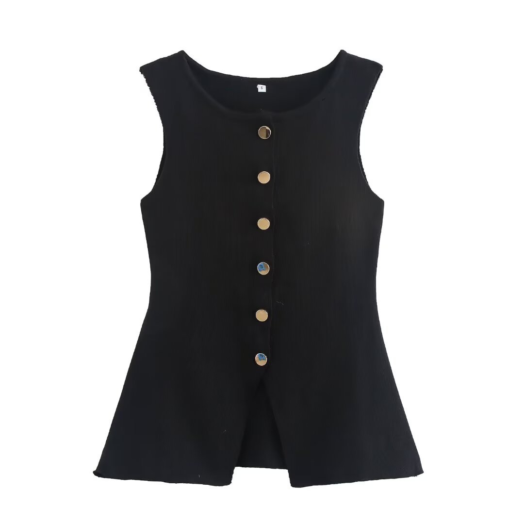 Women's Single Breasted Sweater Vest Casual Elegant Fashion Street Style Top American Summer Polyester Waistcoats_voghion.com