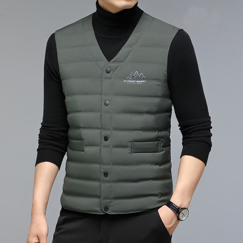 다운 재킷 조끼 남성 가을과 겨울 새로운 조끼 젊고 중년의 아빠베이스 화이트 오리 다운 레저 조끼 남성용