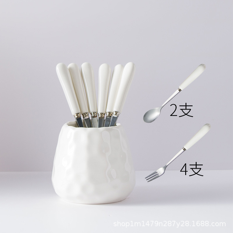 Creativo lindo Tenedor de fruta de cerámica de acero inoxidable palo de fruta Tenedor de postre de los niños del hogar pequeño tenedor traje de comer fruta