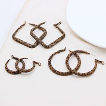 复古港风豹纹感耳环 时髦气质方形银针耳饰 圆圈桃心植绒豹纹耳圈