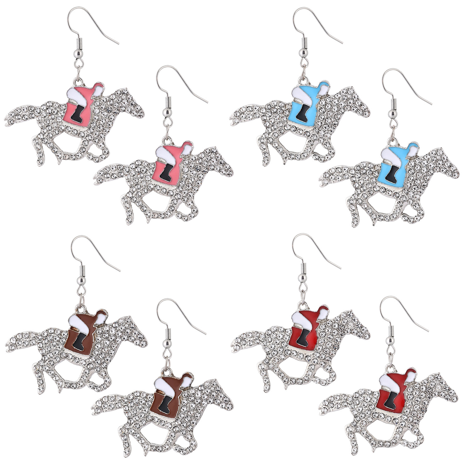 European and American style horse riding competition theme earrings dripping oil full diamond design earrings Denim theme earrings