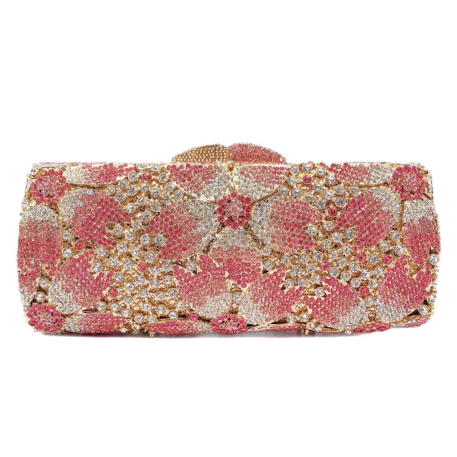Stone Clutch Handmade Diamond Bag for Dinner Bag Metal Caja Dura Hollow Cherry Flower Full Diamond Hand Bag