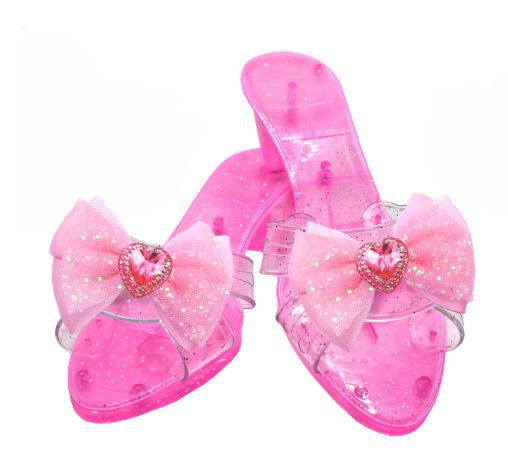Venta caliente transfronteriza para vestir a la casa zapatos de juguete zapatos de princesa antideslizantes arco rosa azul púrpura niña tacones altos regalo