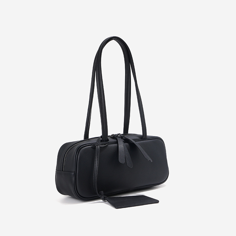 Top Grain Cowhide Leather Shoulder Bag Large Capacity Boston Bag Women's Genuine Leather Underarm Bowling Retro Handbag Pillow Bag
