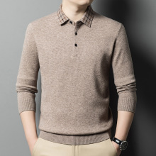 专柜鄂尔多斯市高端羊绒衫冬季加厚100%羊绒男翻领毛衣宽松爸爸装