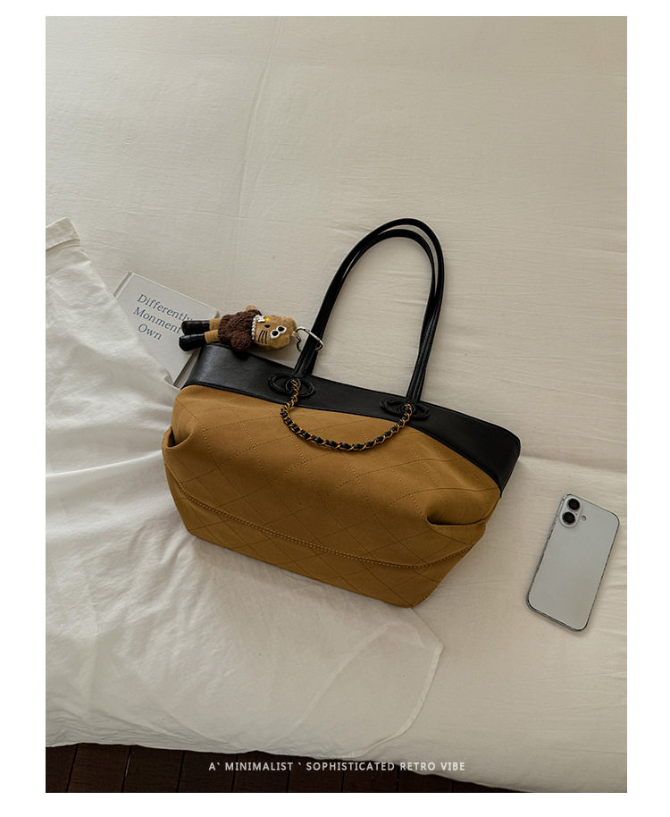 Túi tote nữ da PU cao cấp thiết kế tối giản dáng shopping bag dung lượng lớn đi làm — Màu vàng nâu không có mặt dây chuyền, Màu xanh lá cây không có mặt dây chuyền, Màu xám không có mặt dây chuyền, kaki không có mặt dây chuyền chi tiết 5