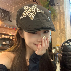 韓国版y 2k千年豹紋前進帽女性アメリカレトロギャル顕顔アヒル舌貝雷帽子雅痞潮