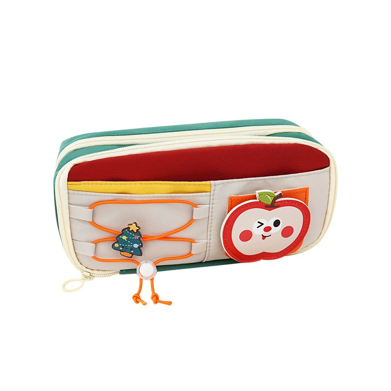 Apple, cute capacious pencil case, high quality multilayer stationery for elementary school students, drawstring, new collection