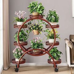 フラワーシェルフリビングルーム床置き可動式グリーンポトス植木鉢スタンド鉄多層バルコニーフラワーシェルフホームフロア