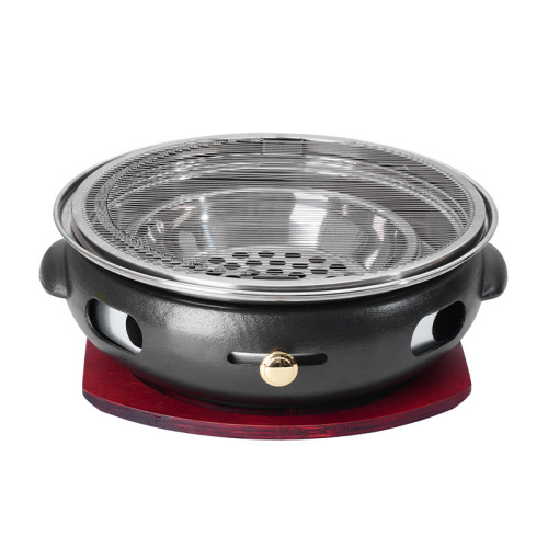 Korean-style cast iron barbecue grill, Japanese smokeless grill, commercial round charcoal barbecue pan, home use charcoal fire grilling grill
