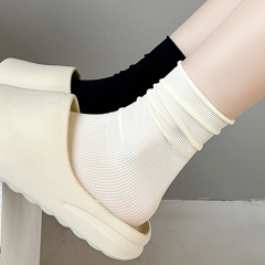 Cool Summer Ice-Feel Socks for Women | Zhuji Spring/Summer Japanese-Style Breathable Pile-Up Socks in Velvety Macaron Colors | Mid-Calf Socks