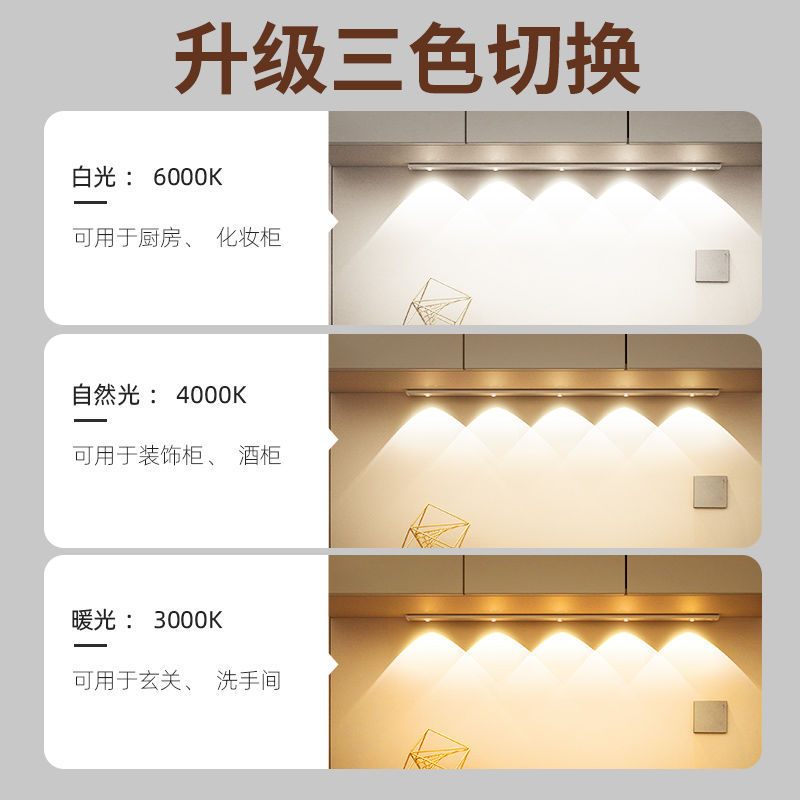 Intelligent human body sensor light led ultra-thin cat eye hill corrugated light strip rechargeable cabinet wardrobe wine cabinet light strip