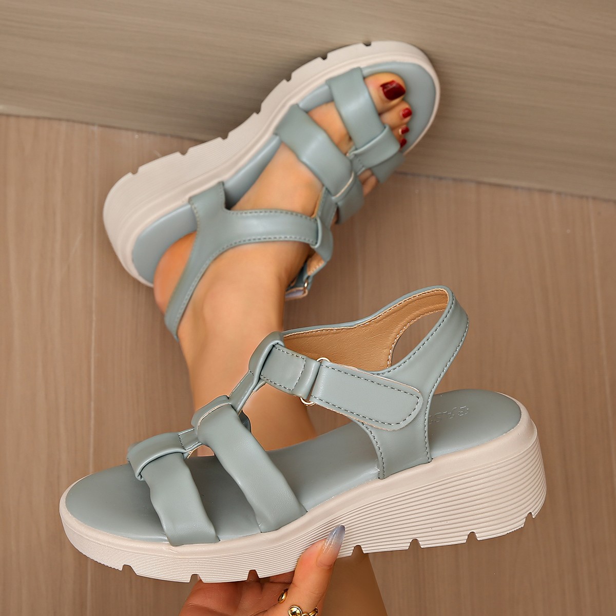 summer fashionable comfortable casual beach sandals wedge heel open…