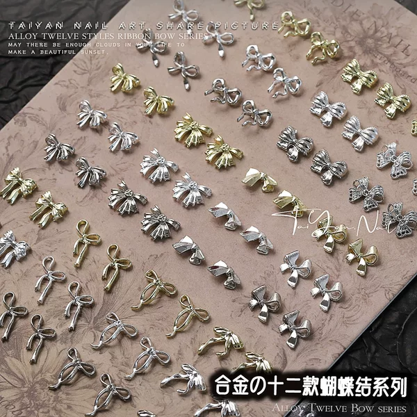 New Nail Art Jewelry Metal Bow Bright Silver Gold Accessible Luxury Versatile Butterfly Cut Out Popular Nail Diamond Accessories