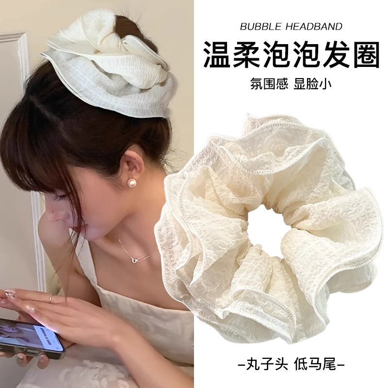 Encaje coreano, lazo para el cabello de intestino grueso, temperamento femenino de alto nivel, cuerda de cabeza de cola de caballo baja, cuerda para el cabello de flor de cabeza de doble capa, accesorios para el cabello