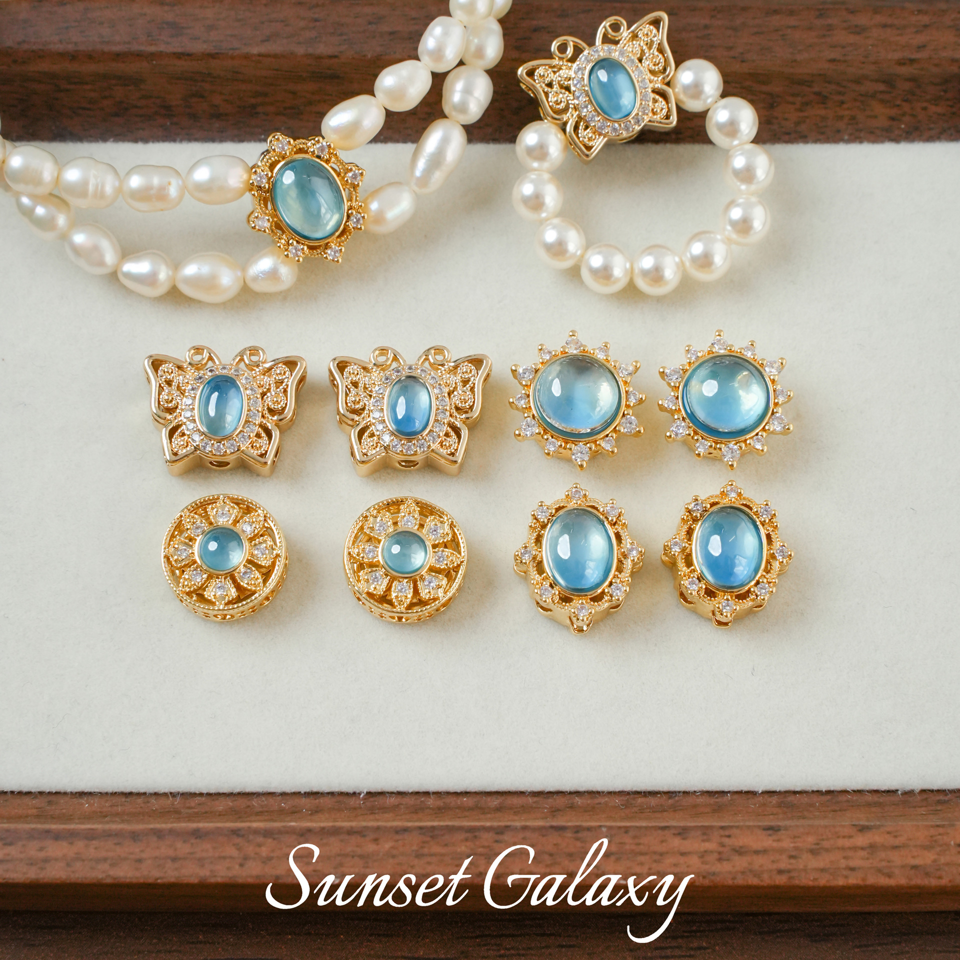 18K Gold-Plated Color-Preserving Porous Aquamarine Spacer Beads Pearl Bracelet Necklace Beaded Handmade DIY Jewelry Materials Accessories