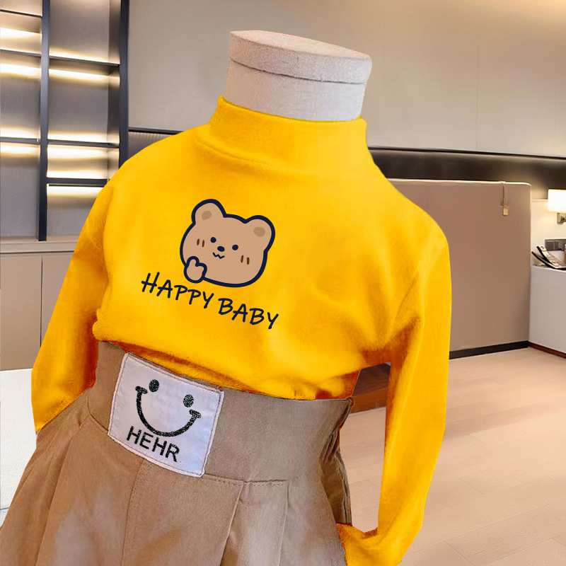 Suministro directo de fábrica Primavera y otoño medio cuello alto para niños medianos y grandes Estilo occidental ropa interior manga larga dibujos animados ropa de invierno niños pequeños De terciopelo cálido top