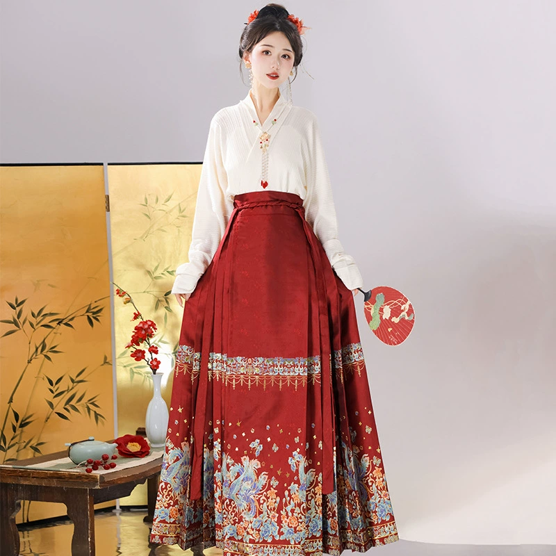 Макси-юбка Женский костюм Hanfu красная тканая Золотая Обручальная Одежда китайский новый стиль Улучшенная ежедневная пригородная одежда для тостов