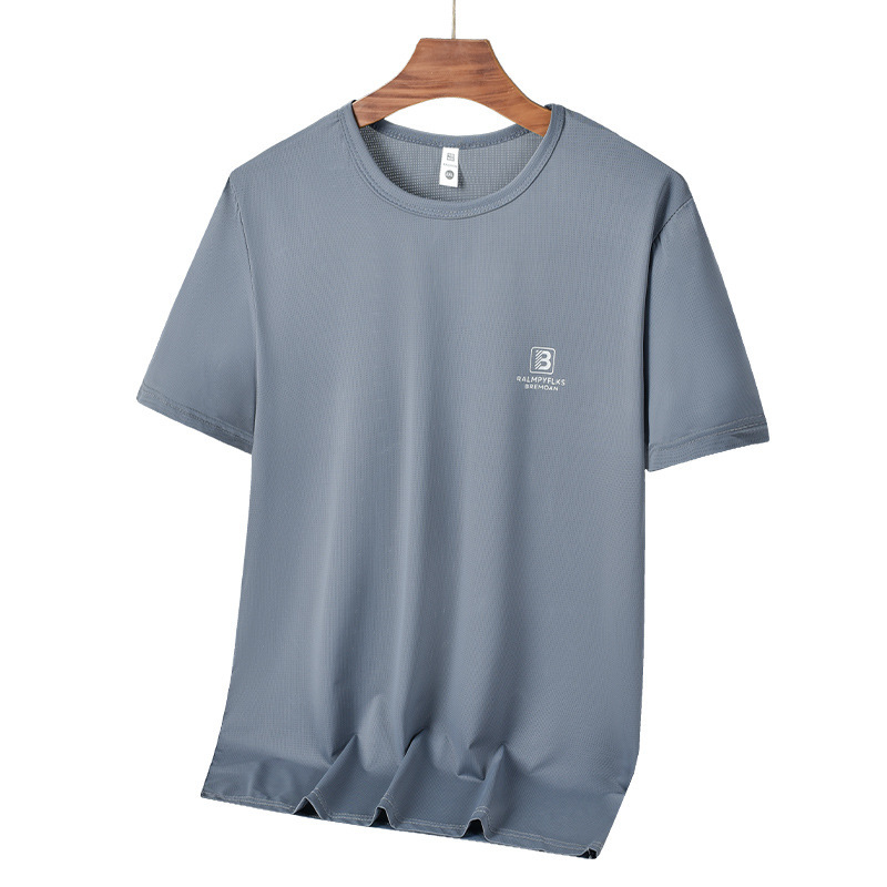 2025 新高弾性スポーツ半袖 Tシャツメンズ大きいサイズ夏アイスシルククールトップ Tシャツ|undefined