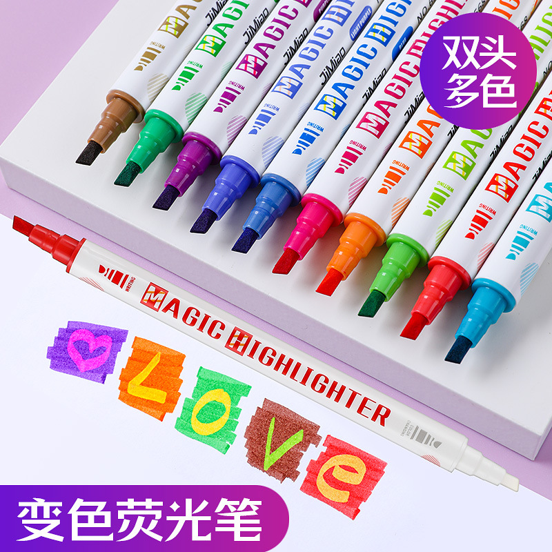 Resalte la pluma 10 colores traje de doble cabeza cambio de color estudiante marcado pluma productos genuinos magia cambio de color pluma mano cuenta graffiti pluma