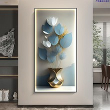 小清新花开富贵玄关装饰画客厅过道走廊尽头挂画高档LED灯发光画