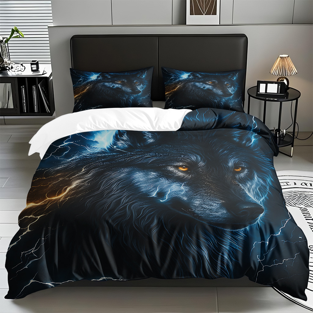 Impresión digital de patrón de lobo abrasivo conjunto de edredón suave transfronterizo pro-piel TEMU JIT venta directa de fábrica preferida